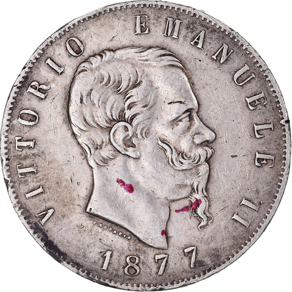 Coin, Italy, Vittorio Emanuele II, 5 Lire, 1877, Rome, VF(20-25), Silver, KM:8.4