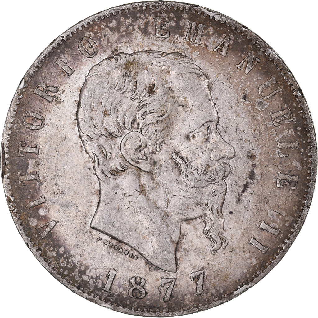 Munten, Italië, Vittorio Emanuele II, 5 Lire, 1877, Rome, FR+, Zilver, KM:8.4