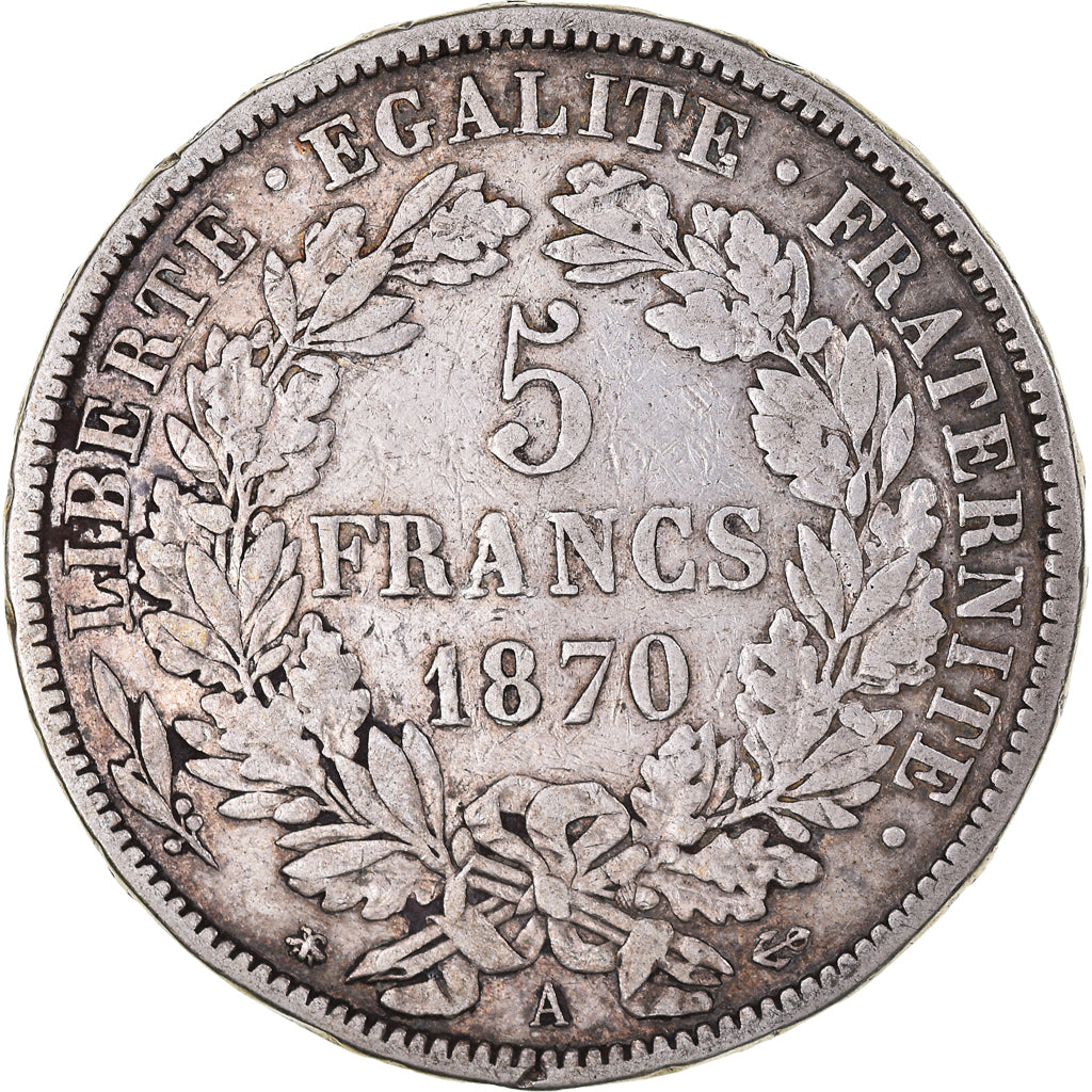 Coin, France, Cérès, 5 Francs, 1870, Paris, VF(30-35), Silver, KM:819