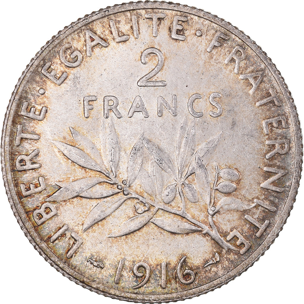 Coin, France, Semeuse, 2 Francs, 1916, Paris, MS(63), Silver, KM:845.1