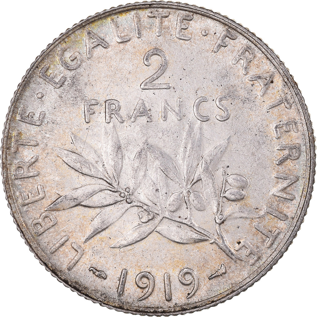 Moeda, França, Semeuse, 2 Francs, 1919, Paris, MS(60-62), Prata, KM:845.1