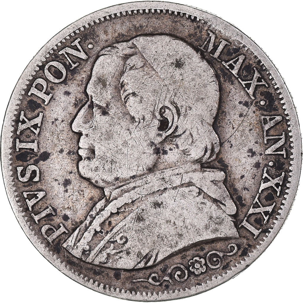 Moneta, STATI ITALIANI, PAPAL STATES, Pius IX, Lira, 1867, Roma, MB, Argento