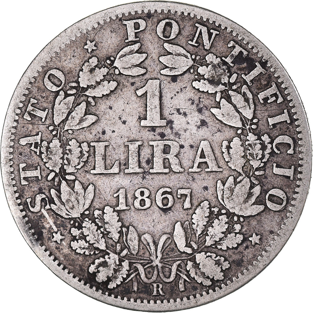 Moneta, STATI ITALIANI, PAPAL STATES, Pius IX, Lira, 1867, Roma, MB, Argento