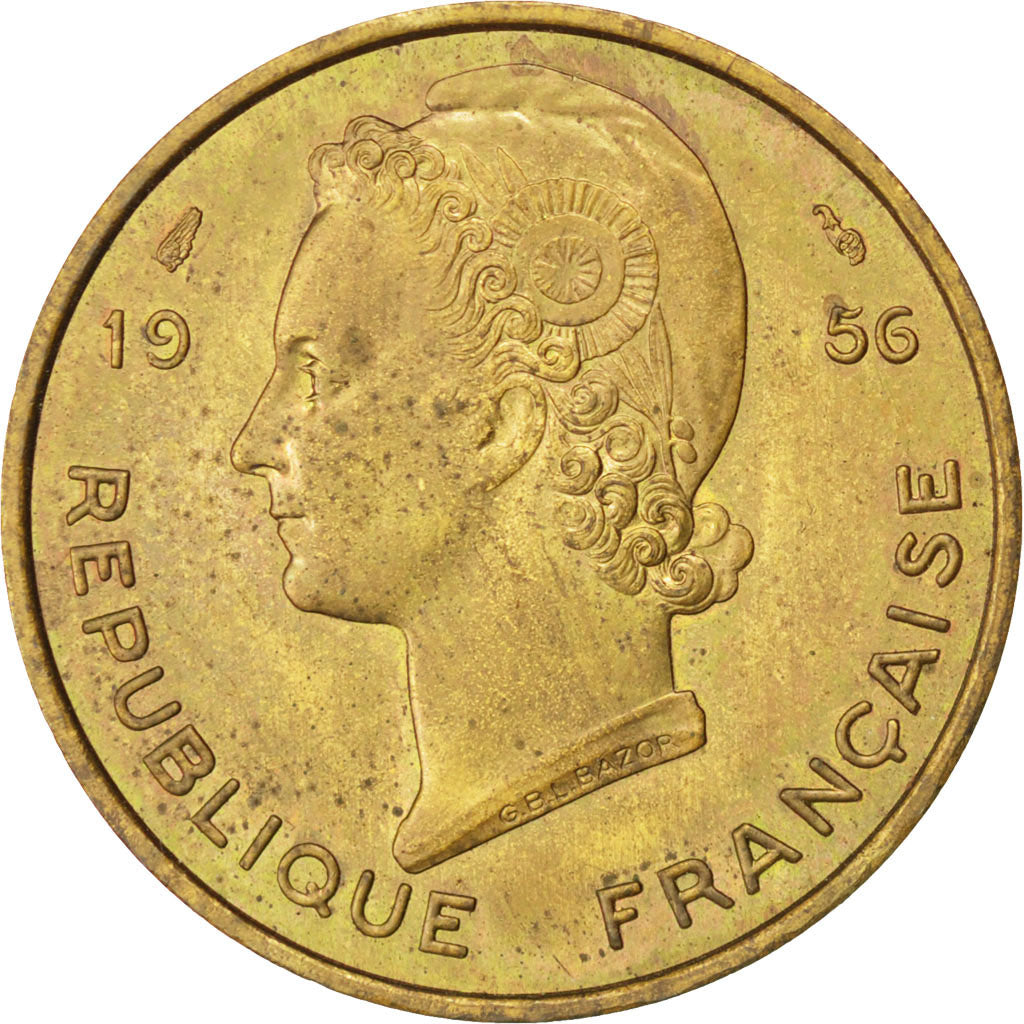 FRENCH WEST AFRICA, 10 Francs, 1956, KM #E4, AU(50-53), Aluminum-Bronze,...