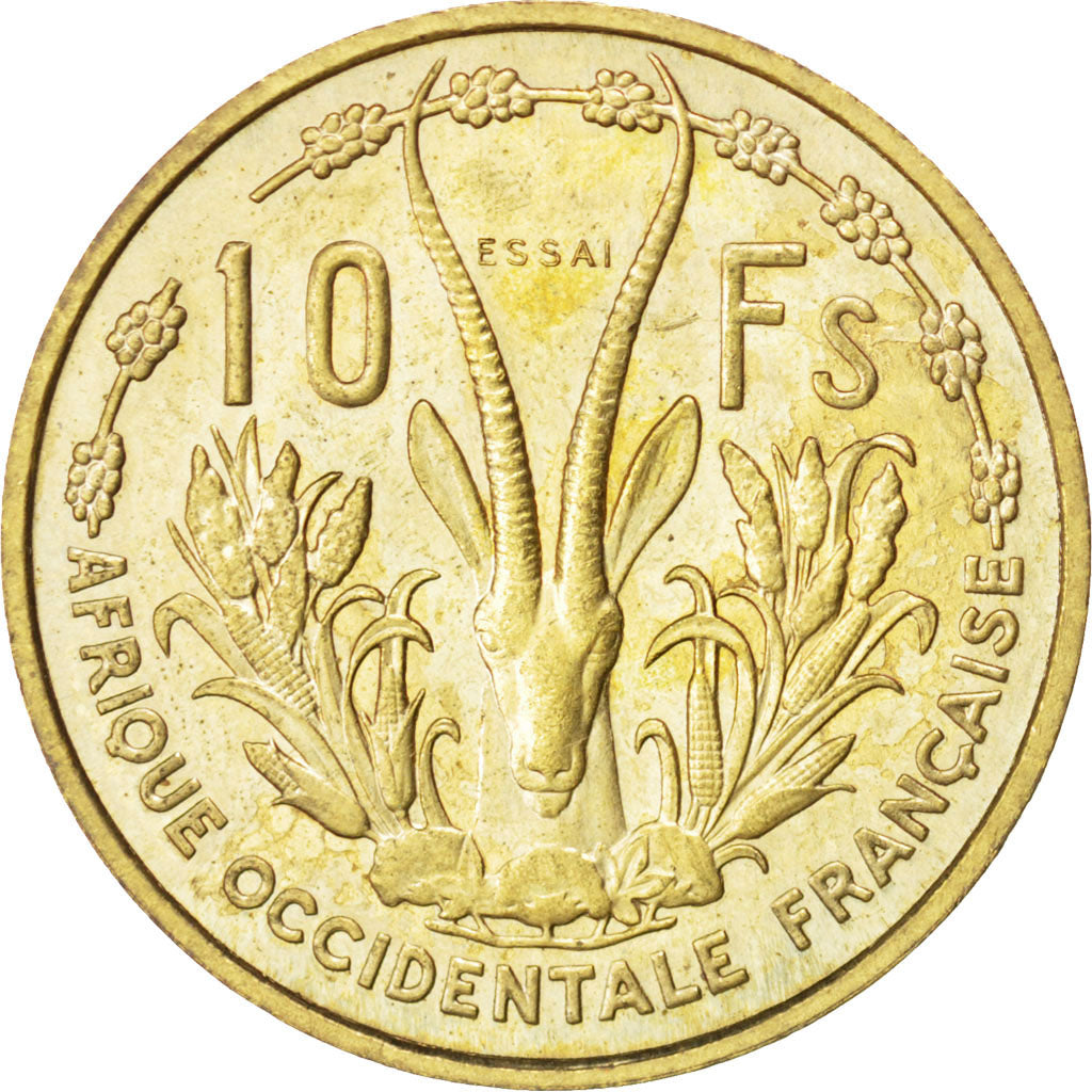 FRENCH WEST AFRICA, 10 Francs, 1956, KM #E4, AU(50-53), Aluminum-Bronze,...