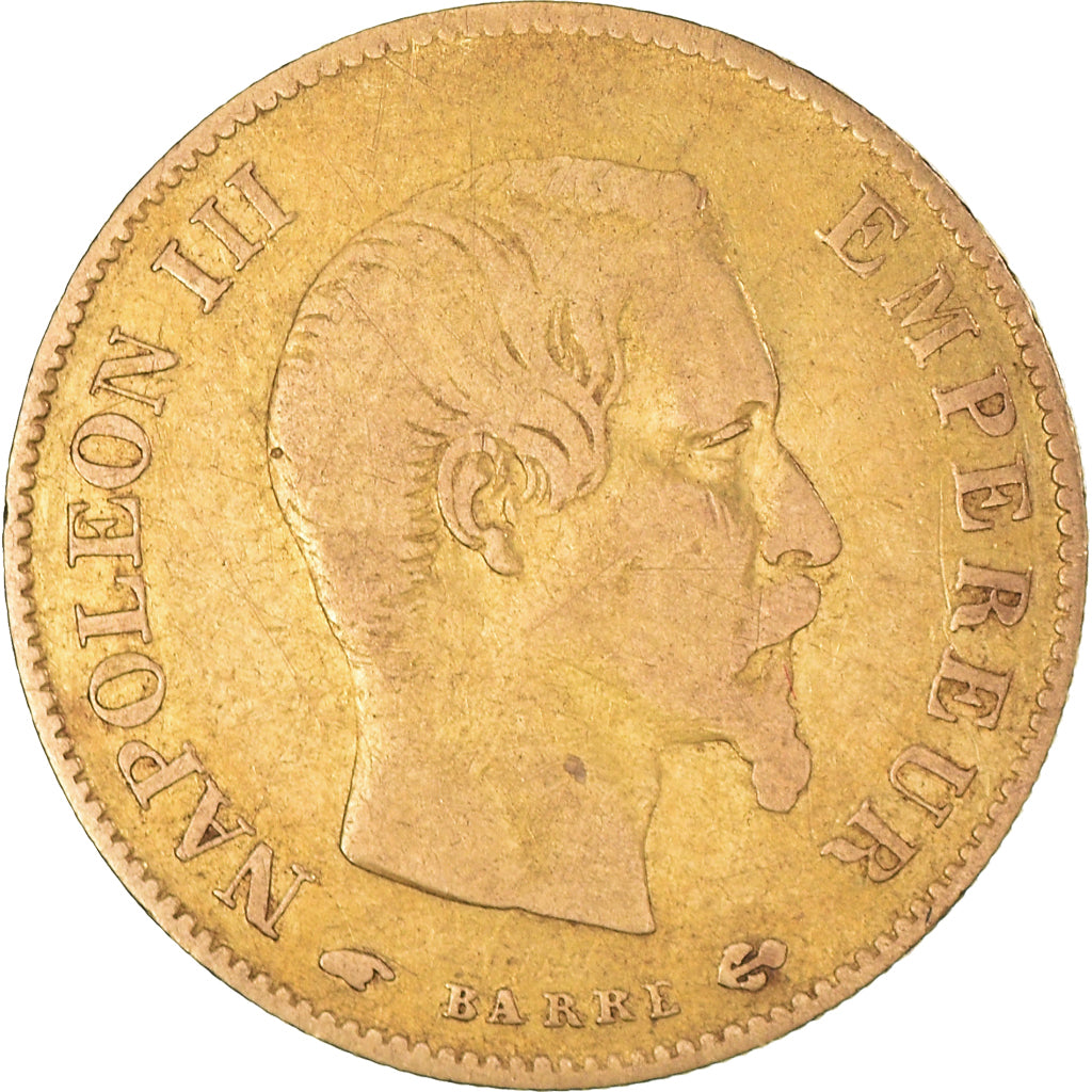 Moeda, França, Napoleon III, 10 Francs, 1859, Paris, VF(20-25), Dourado