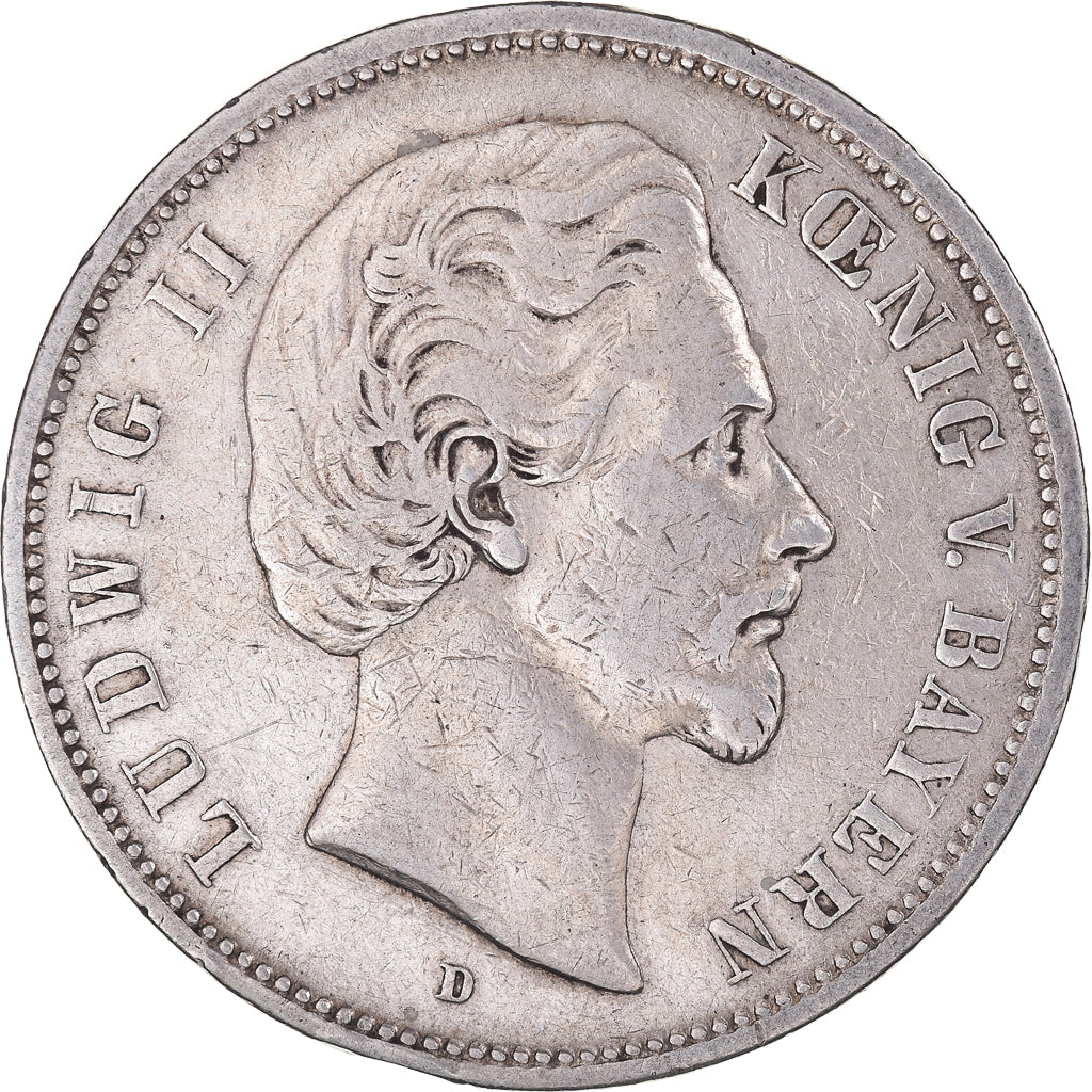 Coin, German States, BAVARIA, Ludwig II, 5 Mark, 1875, Munich, VF(30-35)
