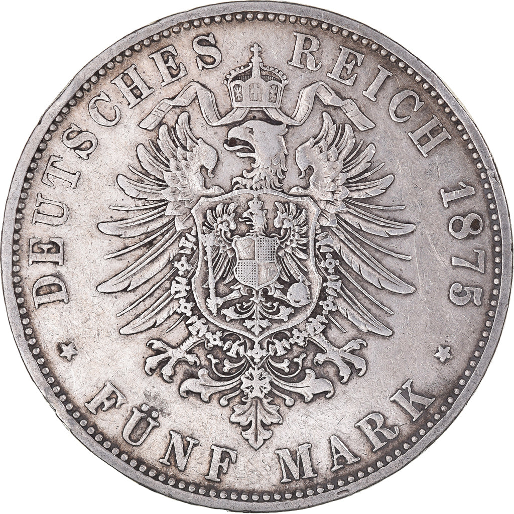 Coin, German States, BAVARIA, Ludwig II, 5 Mark, 1875, Munich, VF(30-35)