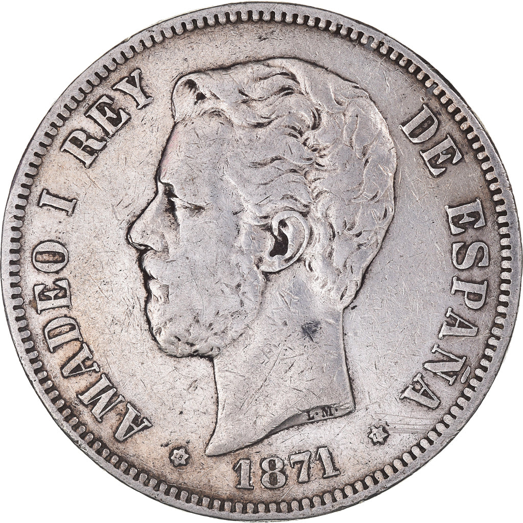 Monnaie, Espagne, Amadeao I, 5 Pesetas, 1871, Madrid, TB+, Argent, KM:666