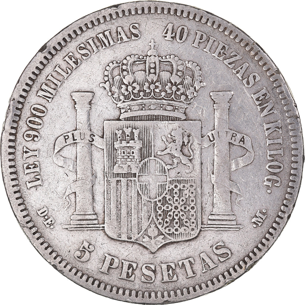 Moneda, España, Amadeao I, 5 Pesetas, 1871 (75), Madrid, BC+, Plata, KM:666