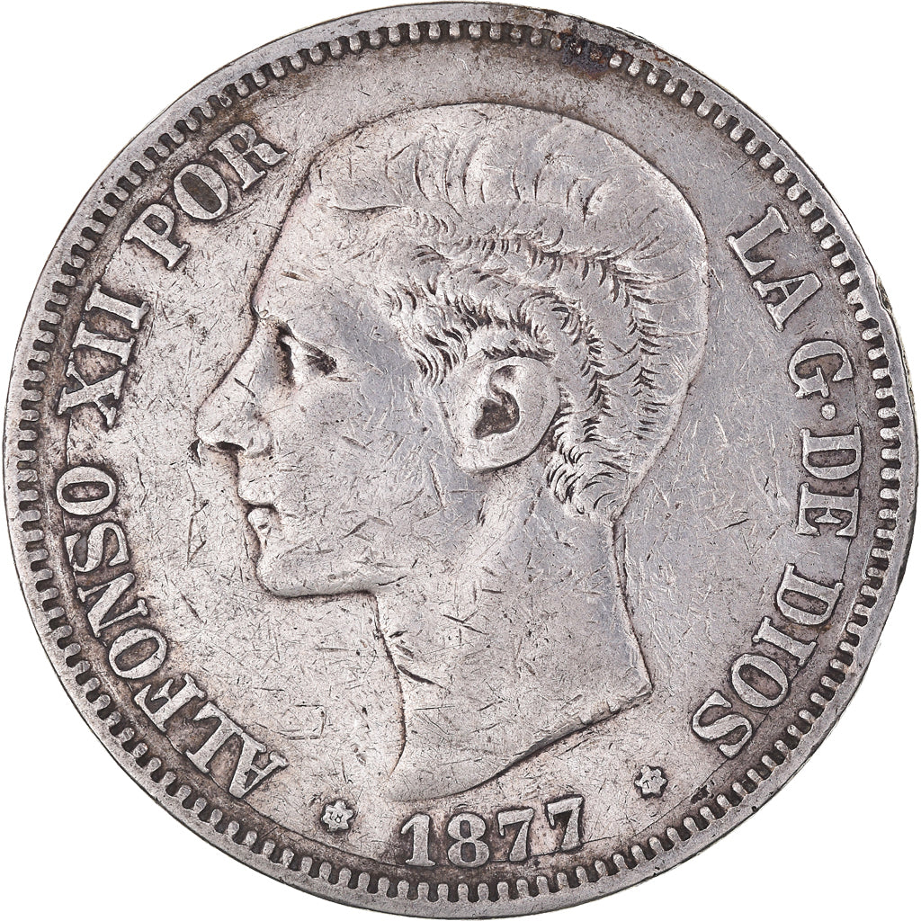Monnaie, Espagne, Alfonso XII, 5 Pesetas, 1877, Madrid, TB+, Argent, KM:676