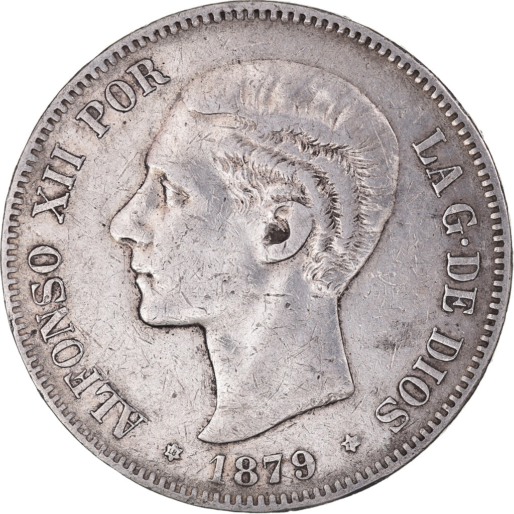 Moneda, España, Alfonso XII, 5 Pesetas, 1879, BC+, Plata, KM:676