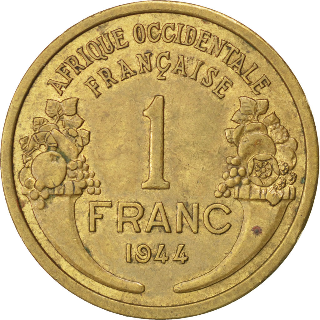 FRENCH WEST AFRICA, Franc, 1944, KM #2, EF(40-45), Aluminum-Bronze, 23,...