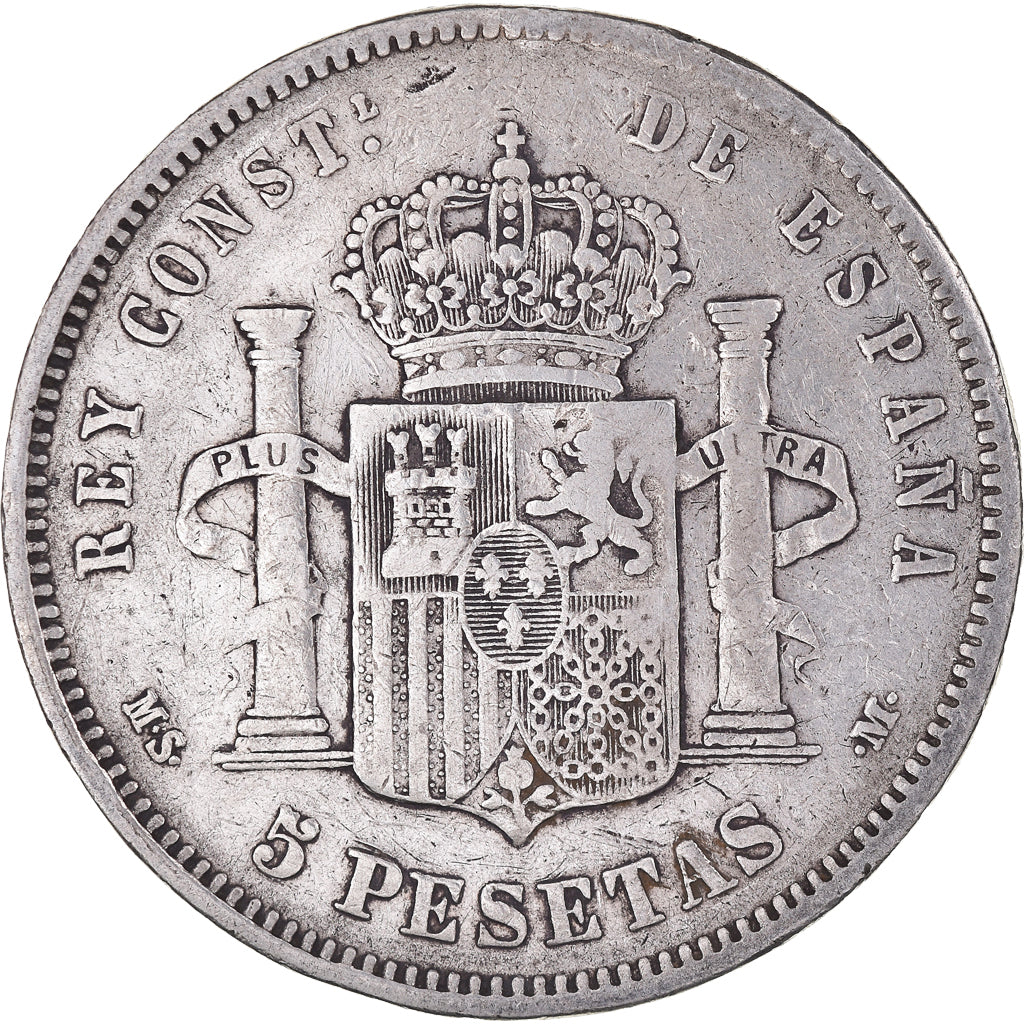 Moneda, España, Alfonso XII, 5 Pesetas, 1884, Madrid, BC+, Plata, KM:688