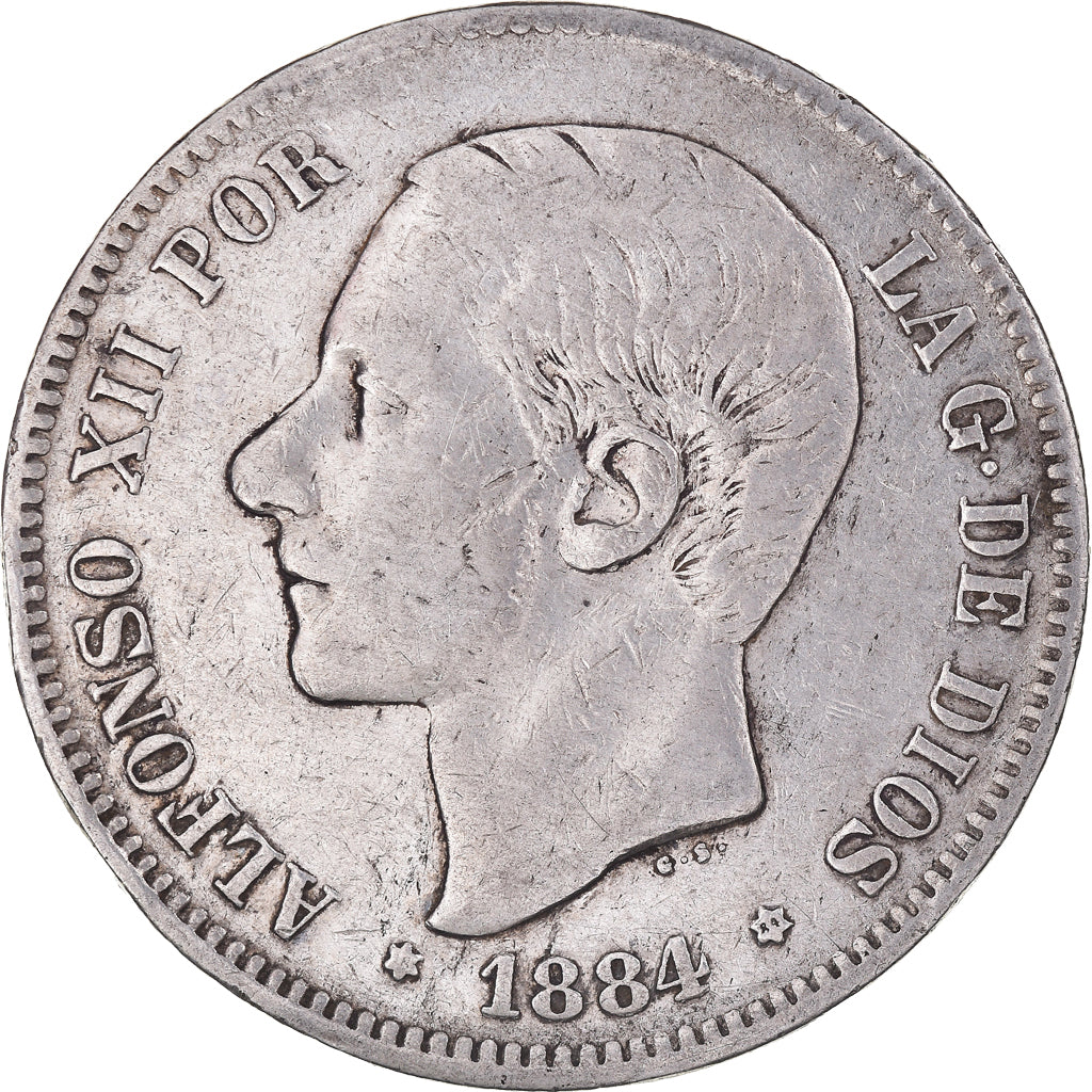 Monnaie, Espagne, Alfonso XII, 5 Pesetas, 1884, Madrid, TB, Argent, KM:688