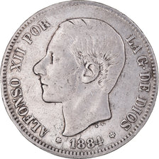 Coin, Spain, Alfonso XII, 5 Pesetas, 1884, Madrid, VF(20-25), Silver, KM:688