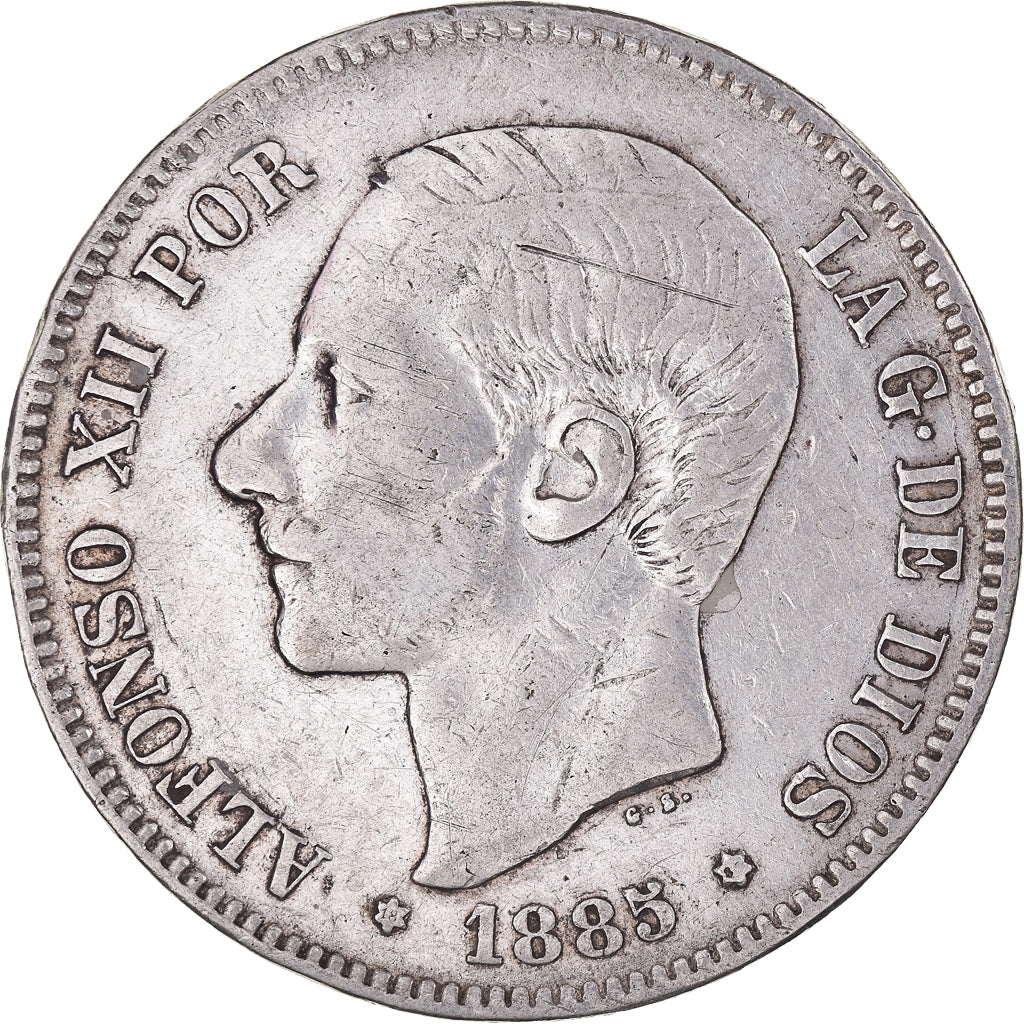 Münze, Spanien, Alfonso XII, 5 Pesetas, 1885, Madrid, S, Silber, KM:688
