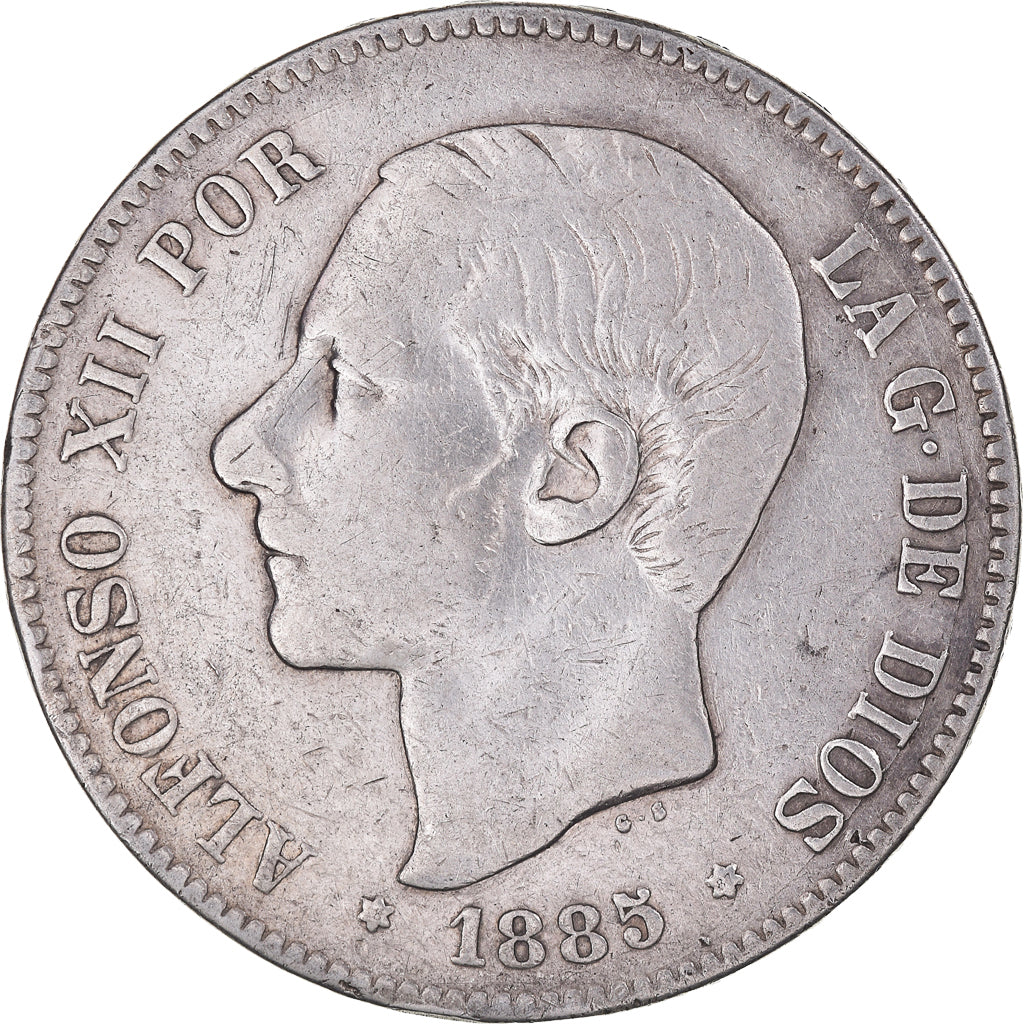 Coin, Spain, Alfonso XII, 5 Pesetas, 1885 (87), Madrid, VF(30-35), Silver