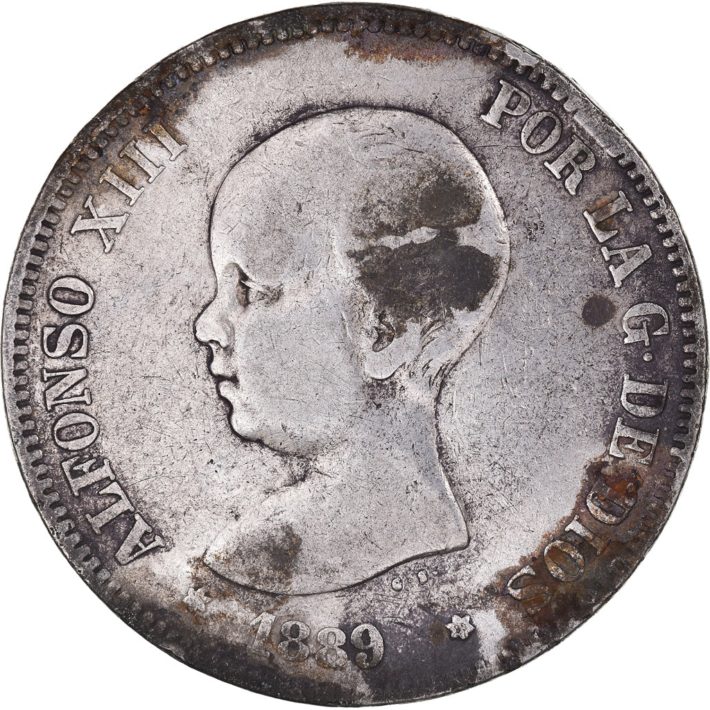 Coin, Spain, Alfonso XIII, 5 Pesetas, 1889, Madrid, VF(20-25), Silver, KM:689