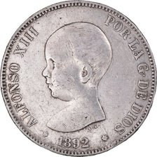 Coin, Spain, Alfonso XIII, 5 Pesetas, 1892, VF(30-35), Silver, KM:689