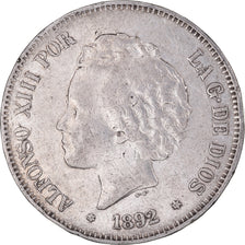 Coin, Spain, Alfonso XIII, 5 Pesetas, 1892, Madrid, VF(30-35), Silver, KM:700