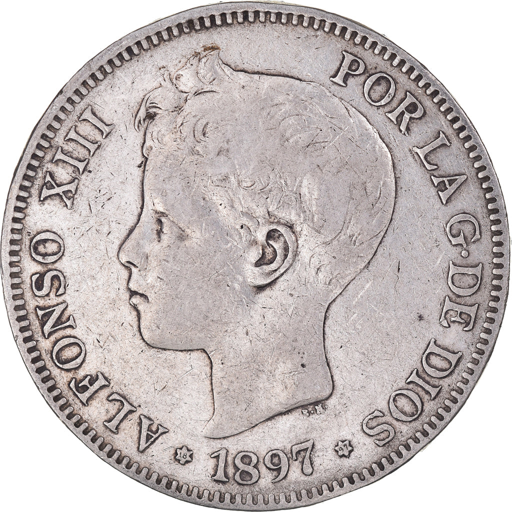 Coin, Spain, Alfonso XIII, 5 Pesetas, 1897, Madrid, VF(30-35), Silver, KM:707