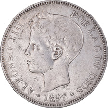 Münze, Spanien, Alfonso XIII, 5 Pesetas, 1897, Madrid, S+, Silber, KM:707