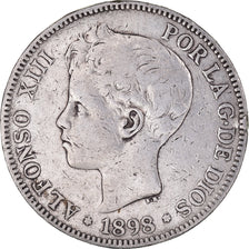 Coin, Spain, Alfonso XIII, 5 Pesetas, 1898, Madrid, VF(30-35), Silver, KM:707