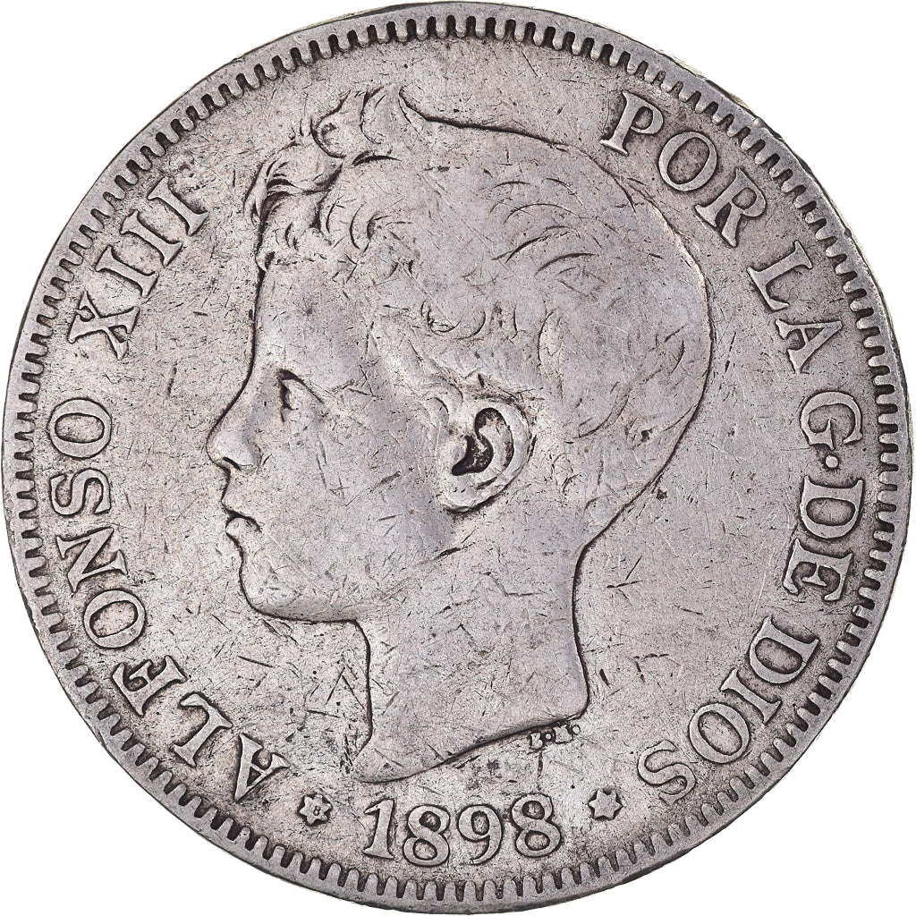 Coin, Spain, Alfonso XIII, 5 Pesetas, 1898, Madrid, VF(30-35), Silver, KM:707