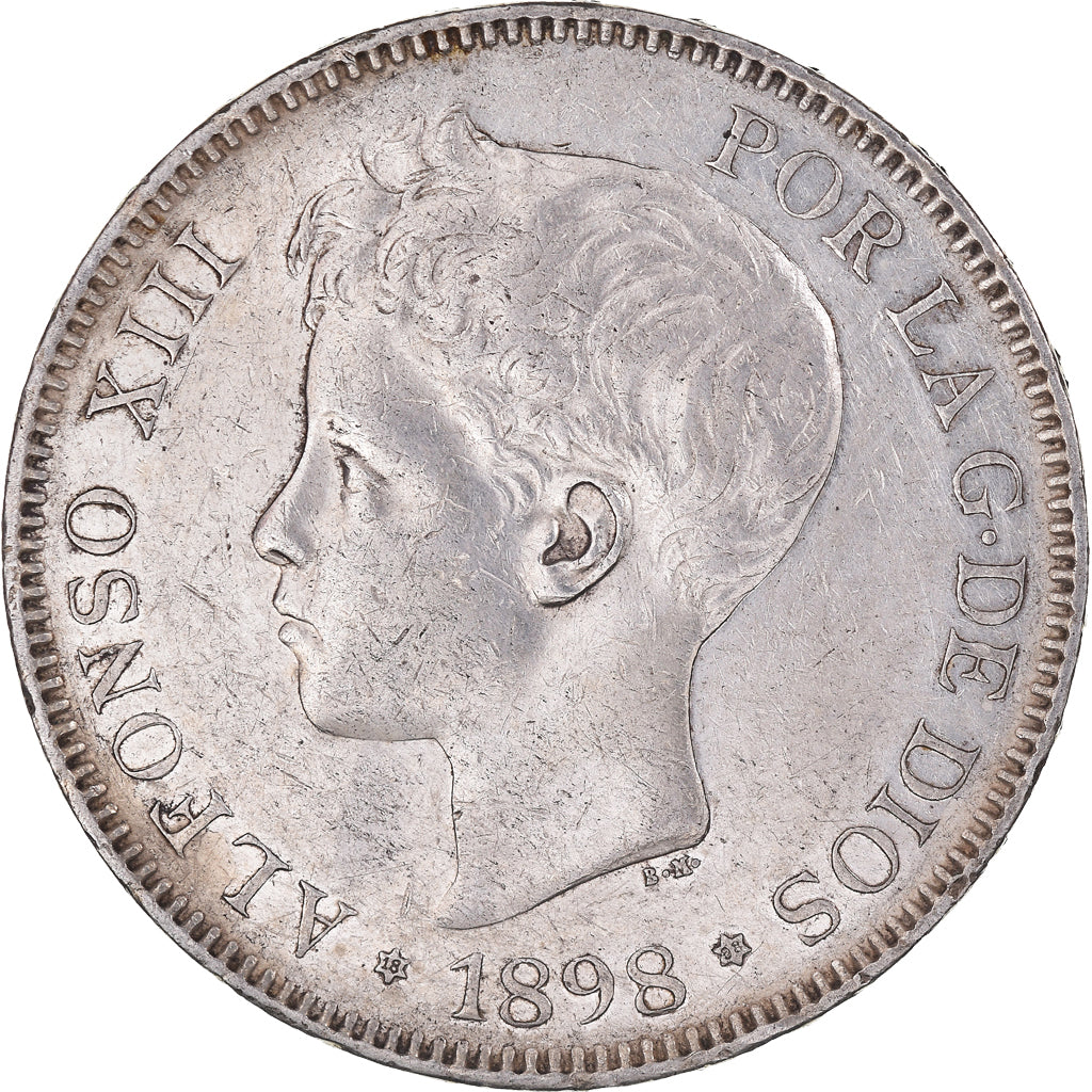Munten, Spanje, Alfonso XIII, 5 Pesetas, 1898, Madrid, ZF+, Zilver, KM:707