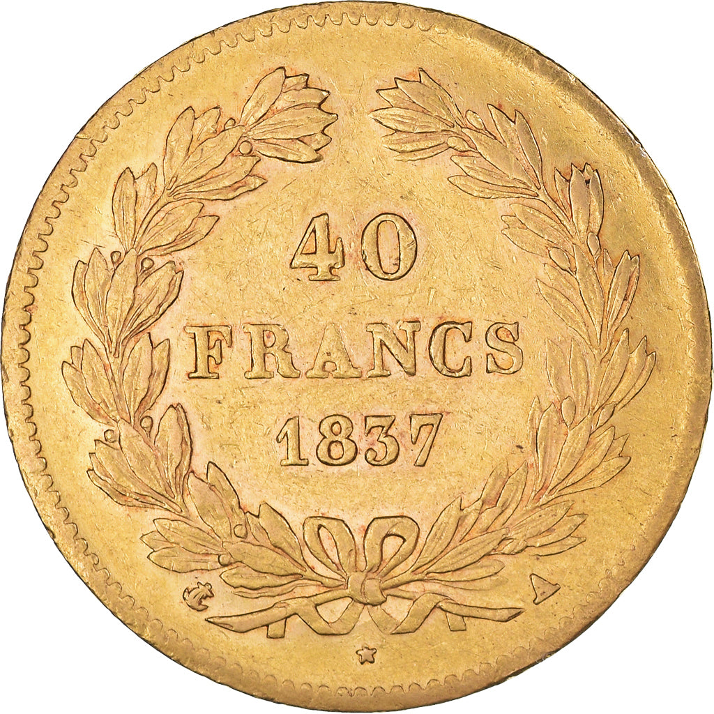 Moeda, França, Louis-Philippe, 40 Francs, 1837, Paris, AU(50-53), Dourado