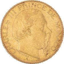 Coin, Monaco, Charles III, 20 Francs, Vingt, 1879, Paris, EF(40-45), Gold