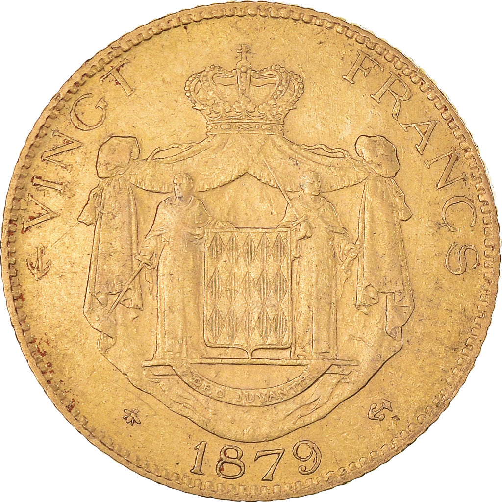 Coin, Monaco, Charles III, 20 Francs, Vingt, 1879, Paris, EF(40-45), Gold