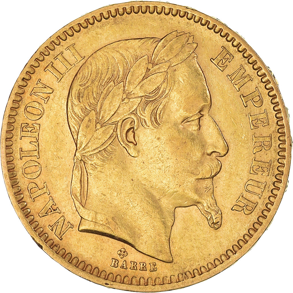 Coin, France, Napoleon III, 20 Francs, 1865, Strasbourg, AU(50-53), Gold