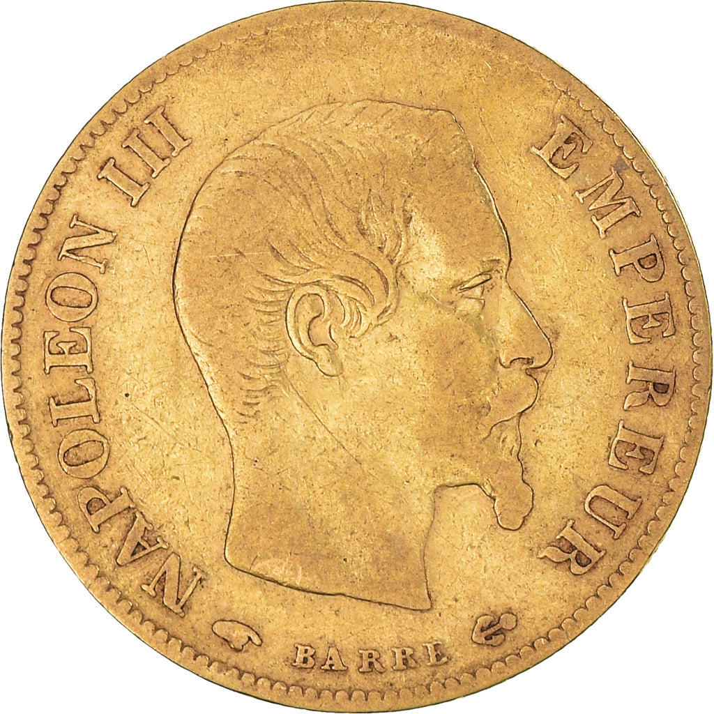 Moneda, Francia, Napoleon III, 10 Francs, 1859, Paris, BC+, Oro, KM:784.3