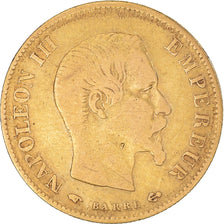 Moneda, Francia, Napoleon III, 10 Francs, 1860, Paris, BC+, Oro, KM:784.3