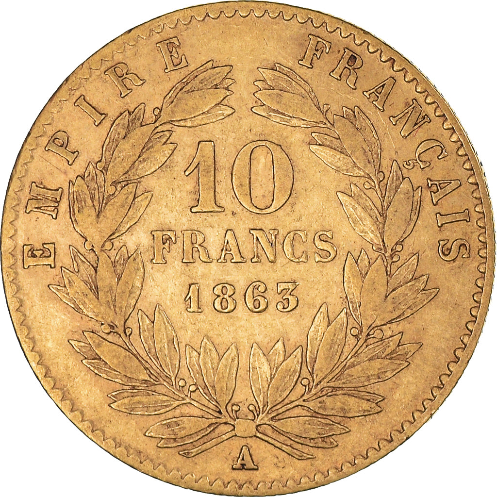 Münze, Frankreich, Napoleon III, 10 Francs, 1863, Paris, S+, Gold, KM:800.1