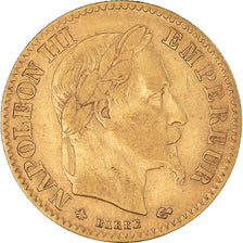 Moneta, Francia, Napoleon III, 10 Francs, 1863, Paris, MB+, Oro, KM:800.1