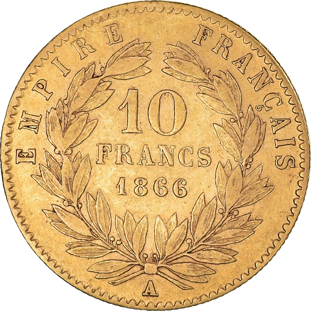 Moneta, Francja, Napoleon III, 10 Francs, 1866, Paris, VF(30-35), Złoto
