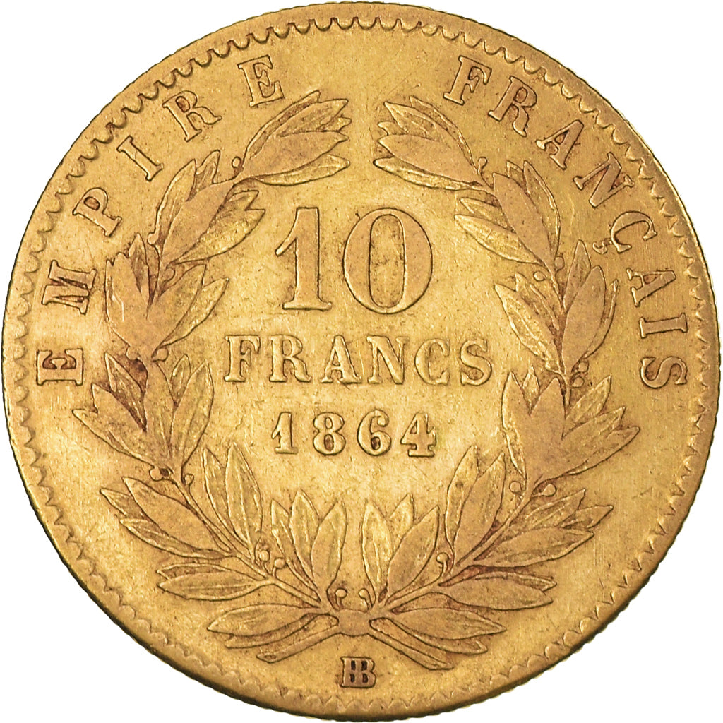 Coin, France, Napoleon III, 10 Francs, 1864, Strasbourg, VF(30-35), Gold