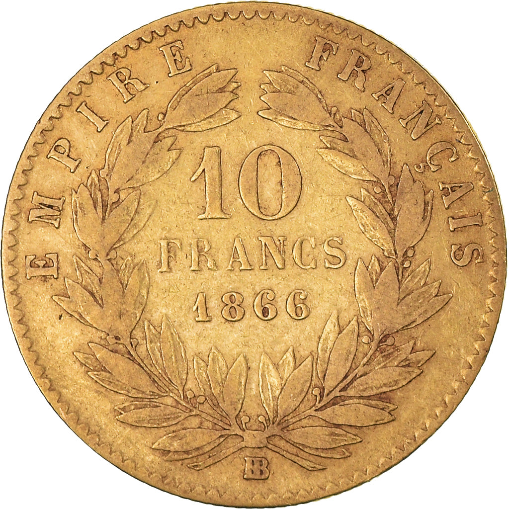 Münze, Frankreich, Napoleon III, 10 Francs, 1866, Strasbourg, S+, Gold