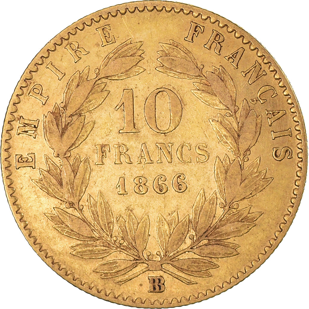 Münze, Frankreich, Napoleon III, 10 Francs, 1866, Strasbourg, S+, Gold