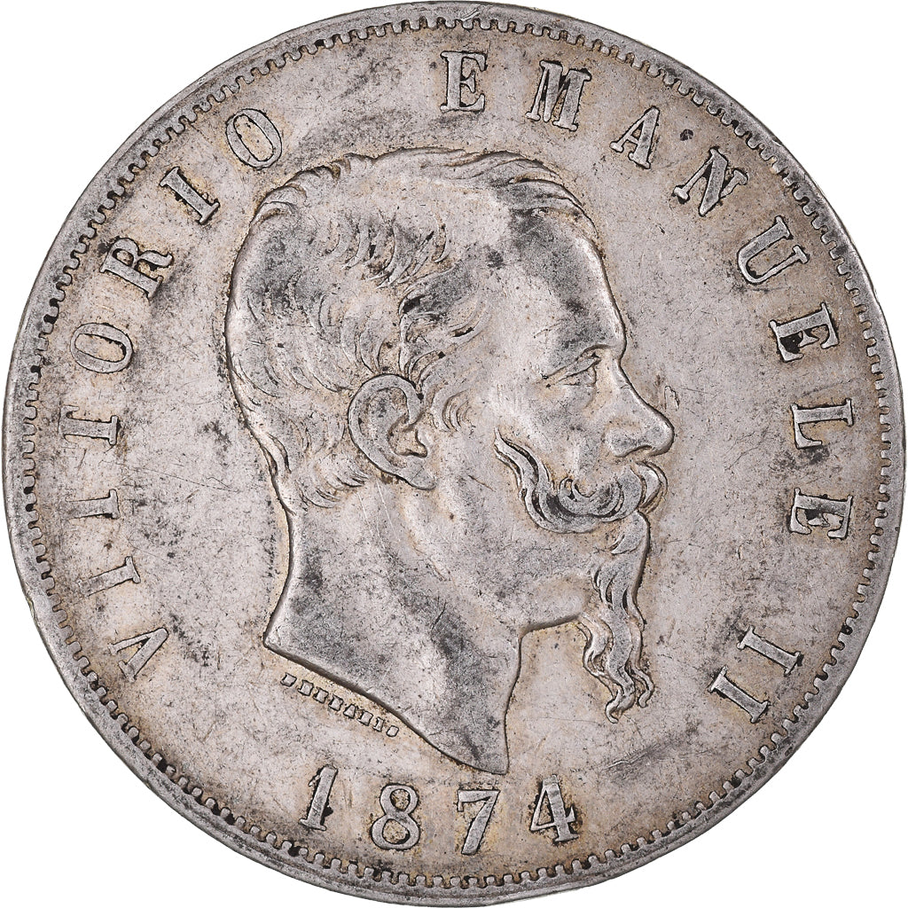 Münze, Italien, Vittorio Emanuele II, 5 Lire, 1874, Milan, SS, Silber, KM:8.3