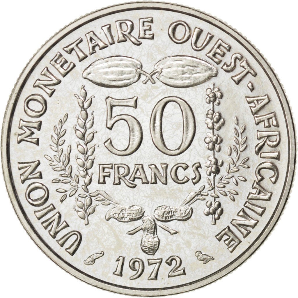 WEST AFRICAN STATES, 50 Francs, 1972, KM #E6, MS(60-62), Copper-Nickel, 4.94