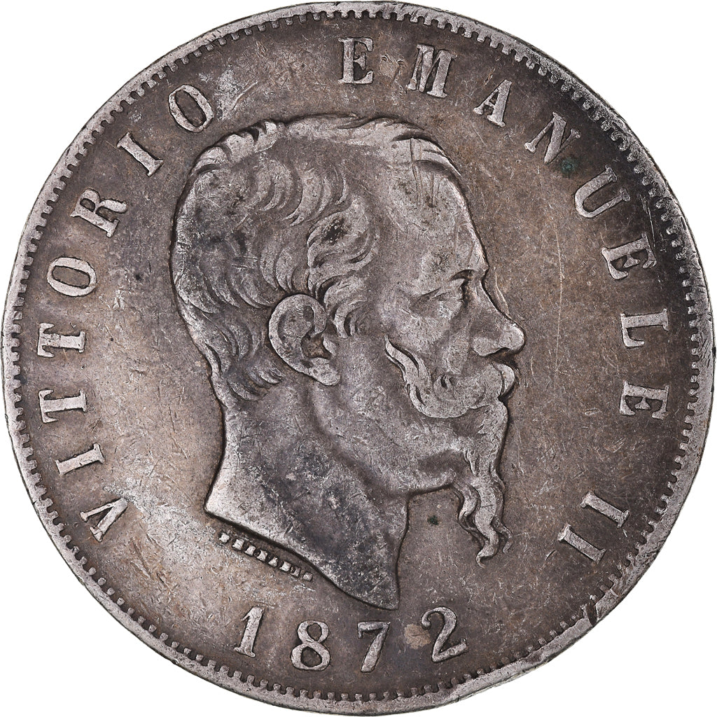 Coin, Italy, Vittorio Emanuele II, 5 Lire, 1872, Milan, VF(30-35), Silver