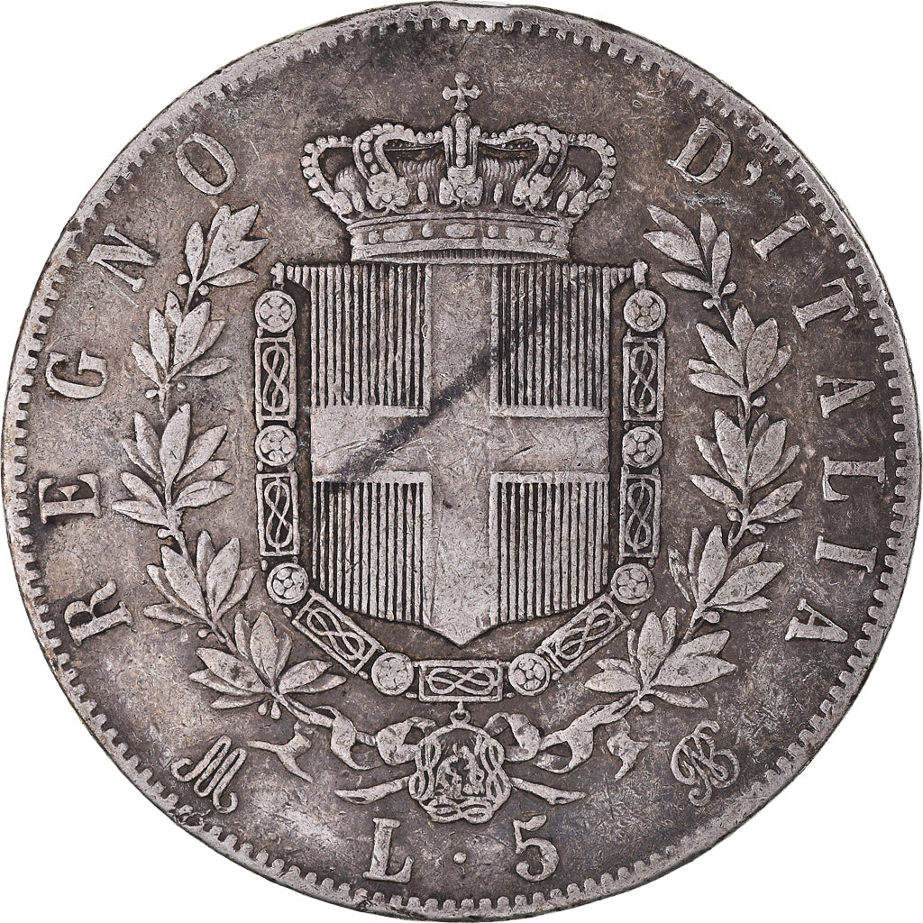 Coin, Italy, Vittorio Emanuele II, 5 Lire, 1872, Milan, VF(30-35), Silver