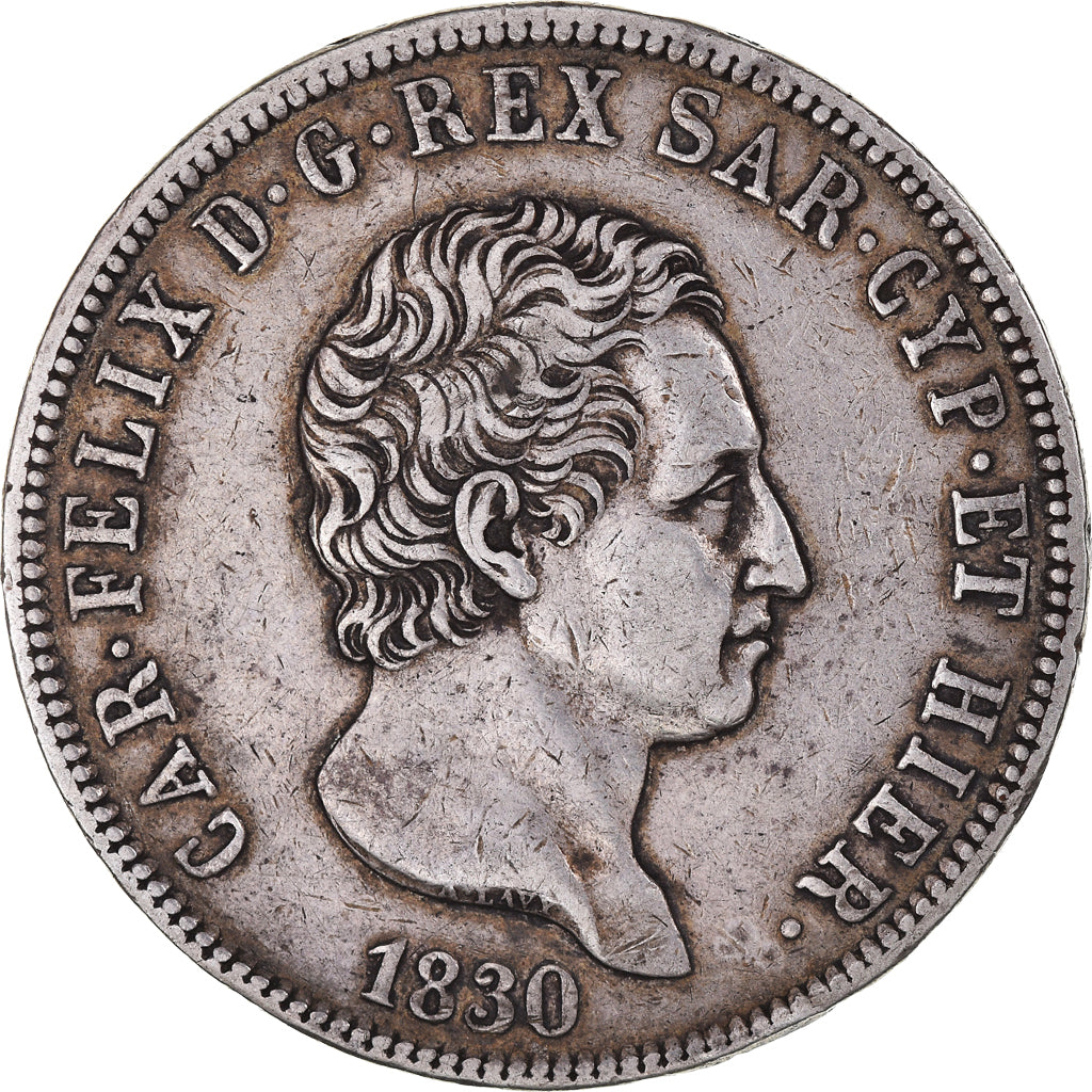 Moneda, Estados italianos, SARDINIA, Carlo Felice, 5 Lire, 1830, Torino, MBC