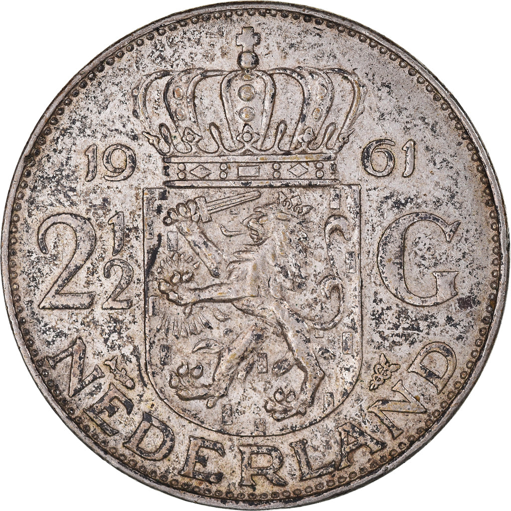 Moneta, Paesi Bassi, Juliana, 2-1/2 Gulden, 1961, BB+, Argento, KM:185