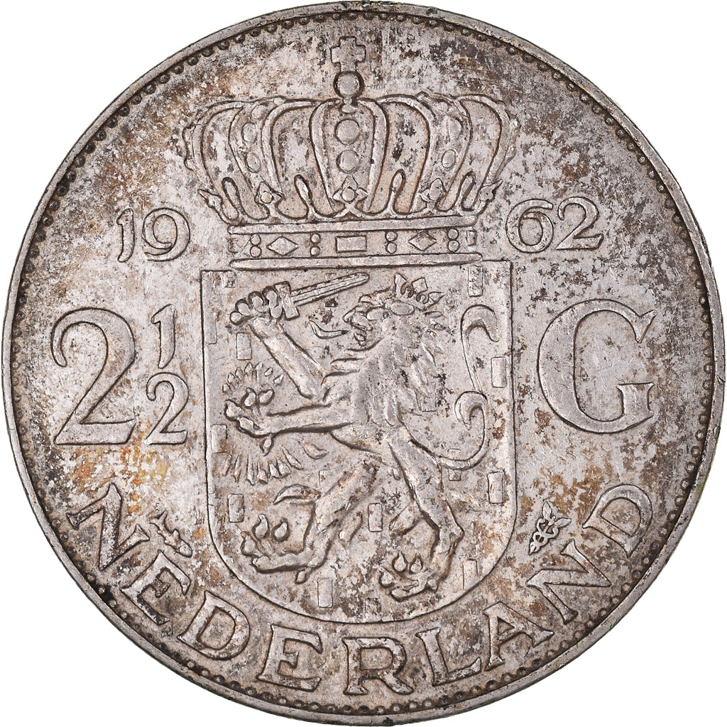 Münze, Niederlande, Juliana, 2-1/2 Gulden, 1962, SS+, Silber, KM:185