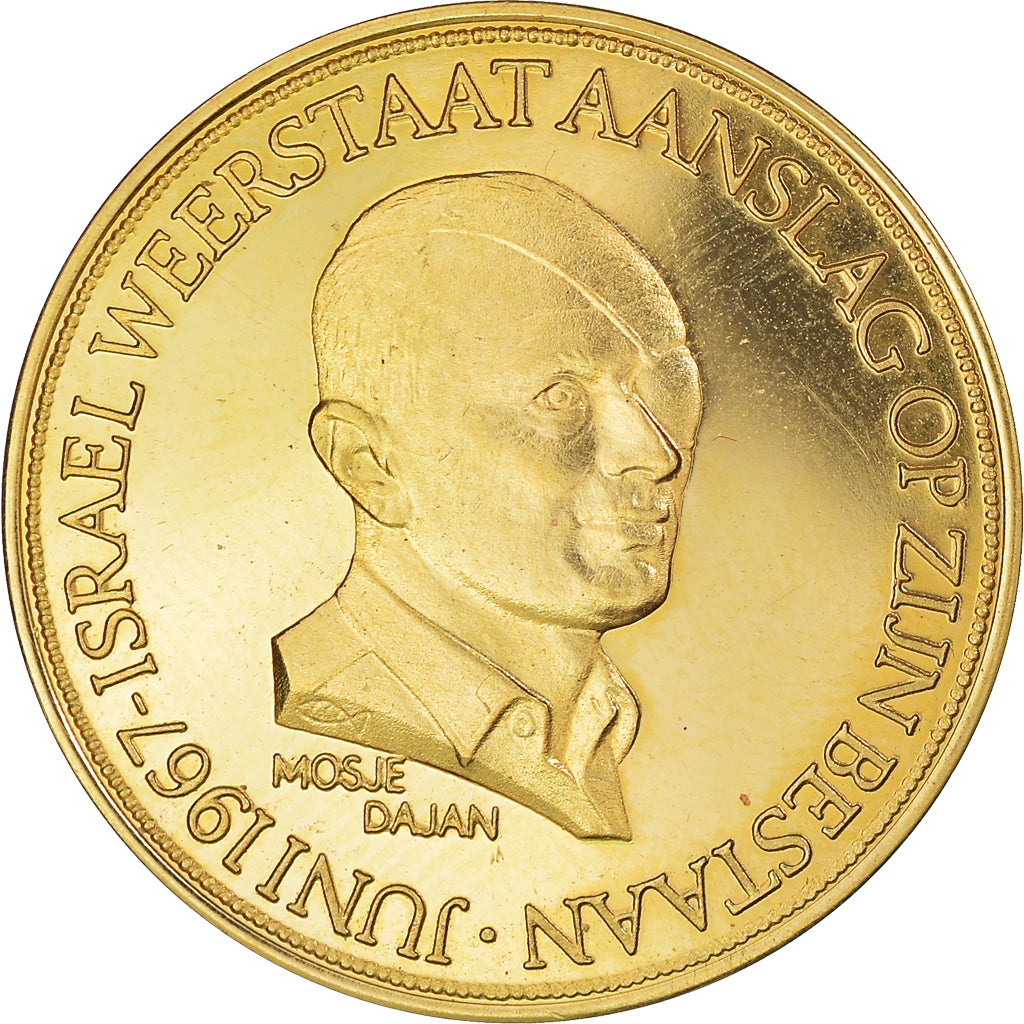 Nederland, Token, Moshe Dayan, 1967, UNC-, Goud